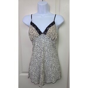 Y2K e.n.v. Floral Lace Trim Babydoll Top Empire Waist Nylon Mesh Size M USA
